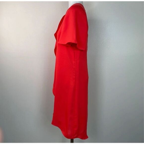 BCBGMaxazria Shift Dress Poppy Orange Cascading Ruffle Short Sleeve Size M - Picture 4 of 9